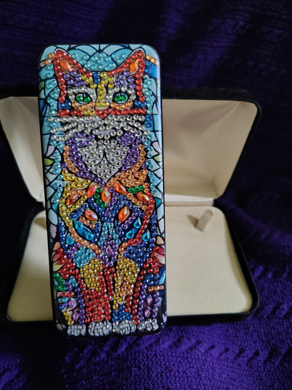 😻NEW Handmade Bedazzled Diamond Art Glasses Case - Mosaic Cat Design 😻